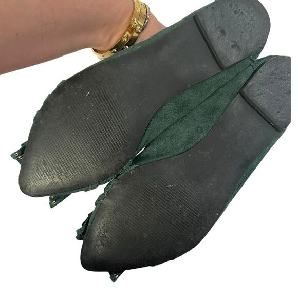 Shoemint Green Suede Gold Buckle Tassel Preppy Flats Size 6 - Picture 5 of 5